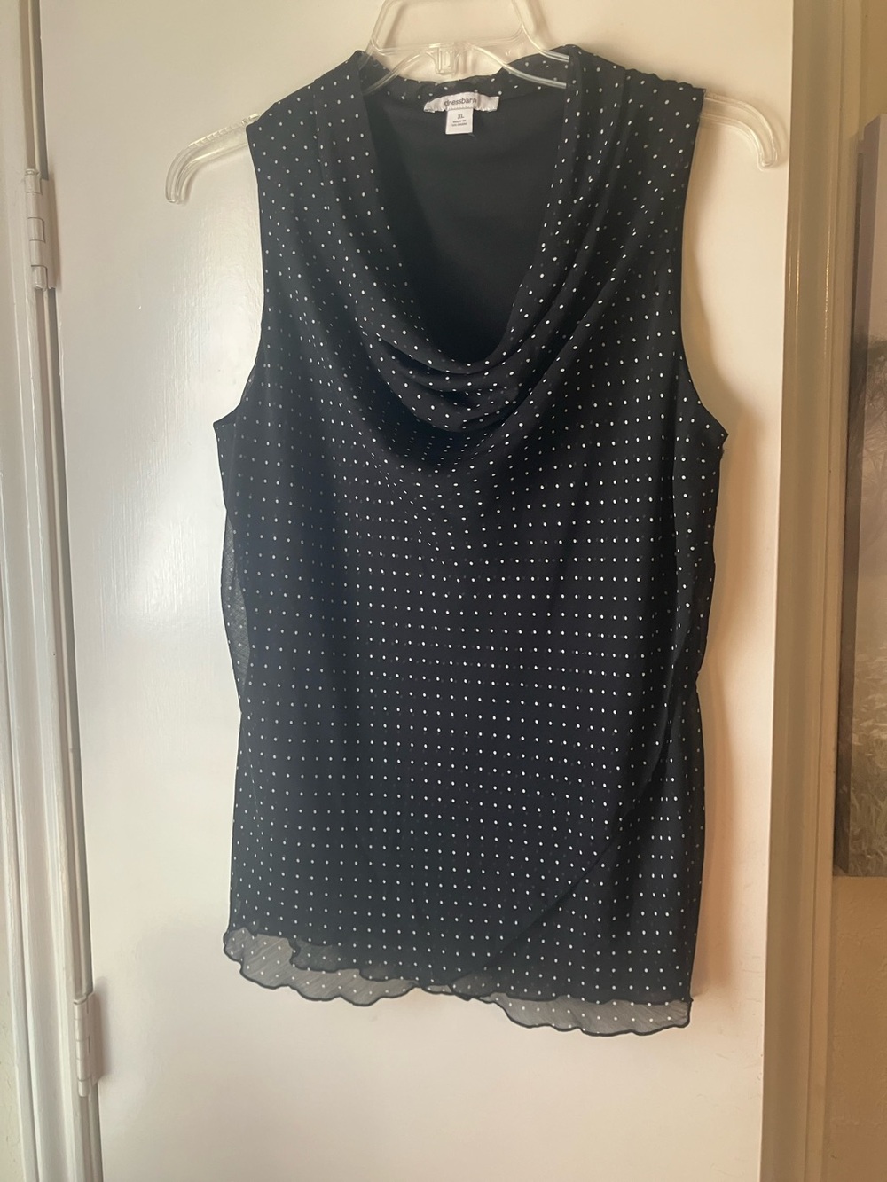 dressbarn Black Sleeveless Polka Dot Cowl Neck Camisole